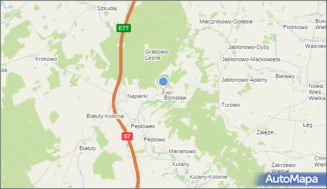 mapa Bonisław, Bonisław gmina Wieczfnia Kościelna na mapie Targeo